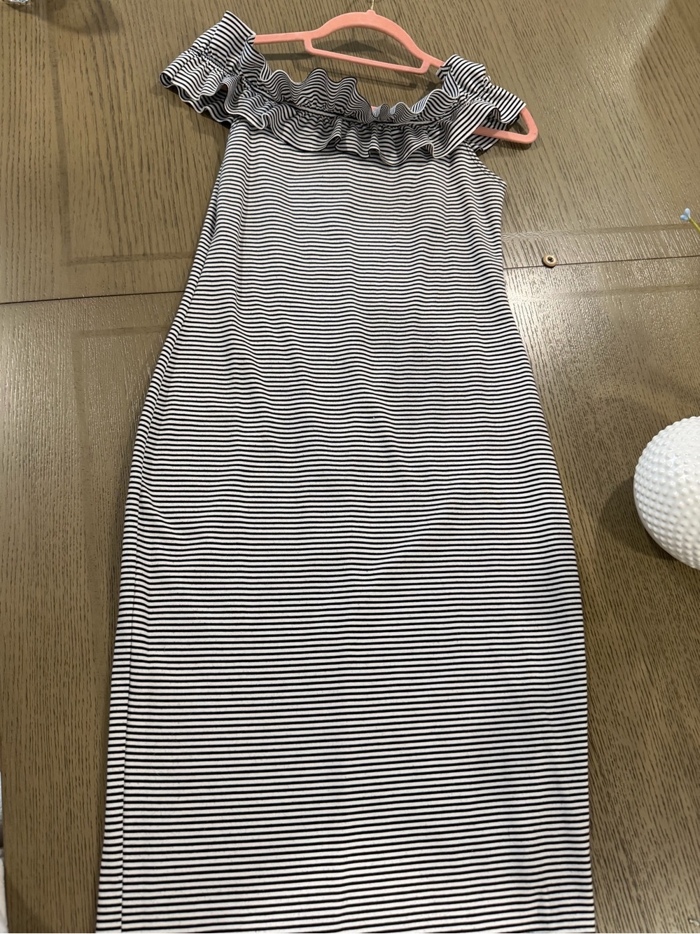 Zara Black and White Striped Off-Shoulder Midi Dress